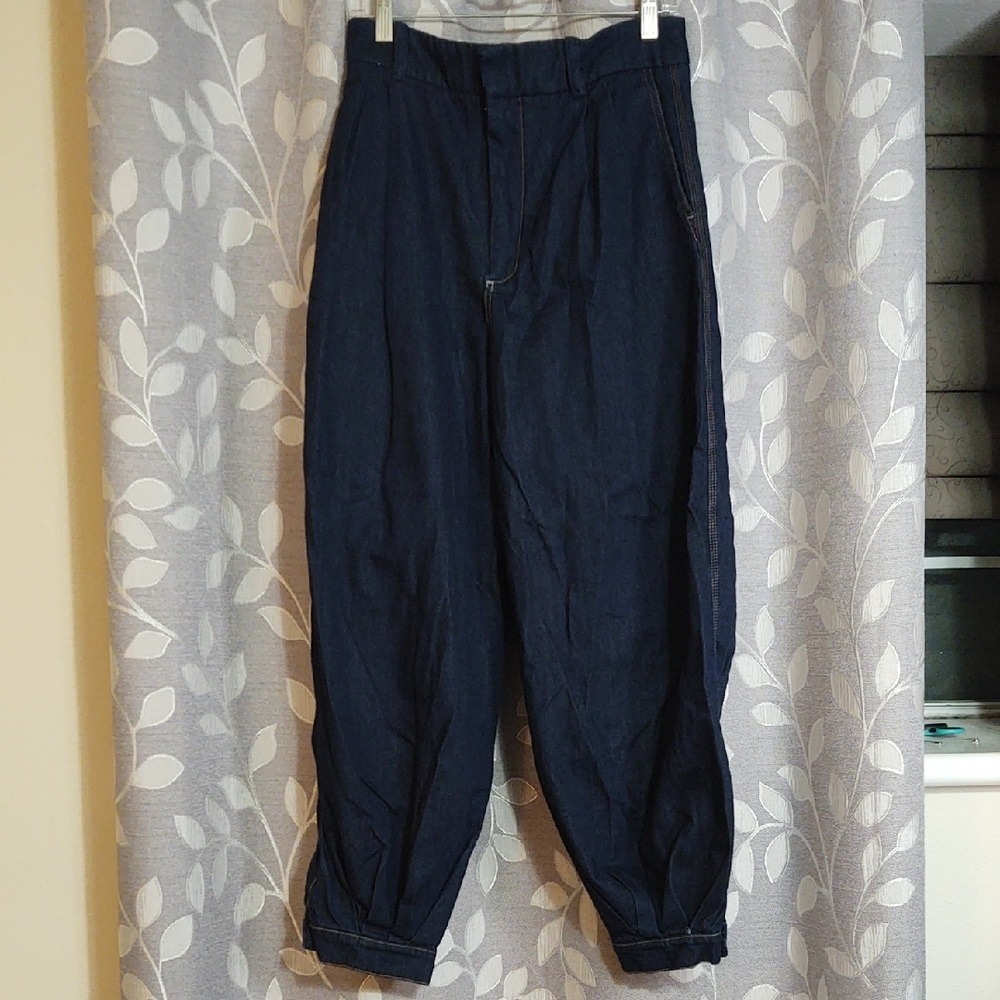 Zara Dark Blue Denim Women's Balloon Barrel Jeans Trouser size L